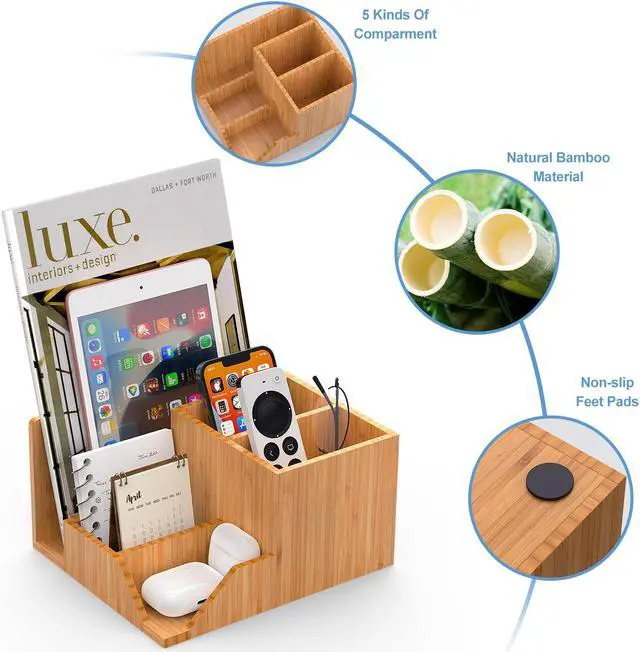 Alt view image 2 of 7 - Beebo Beabo Bamboo Desk Organizer Tray, Adjustable Office Supplies Pencil Stationery Caddy, Small Desktop Organizer Pen Holder, Desk Organization Storage Boxes and Accessories for Home Office