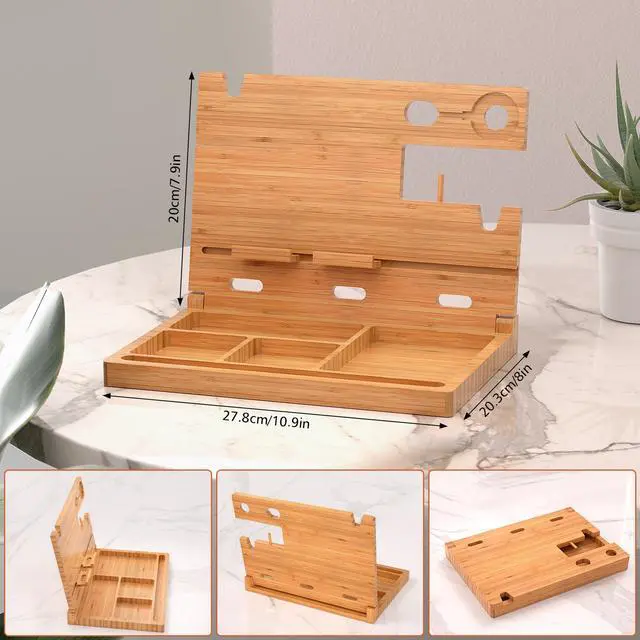 Alt view image 3 of 7 - Beebo Beabo Bamboo Desk Organizer, Desktop Wood Bookshelf File Organizer,Bamboo File Organizer, for Office, Home, Need to Install,Collapsible,Gifts for Father