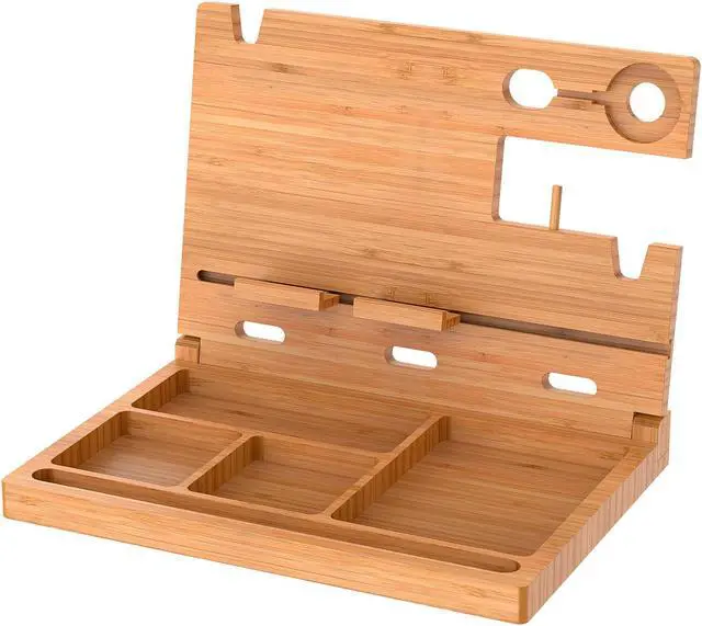 Alt view image 2 of 7 - Beebo Beabo Bamboo Desk Organizer, Desktop Wood Bookshelf File Organizer,Bamboo File Organizer, for Office, Home, Need to Install,Collapsible,Gifts for Father