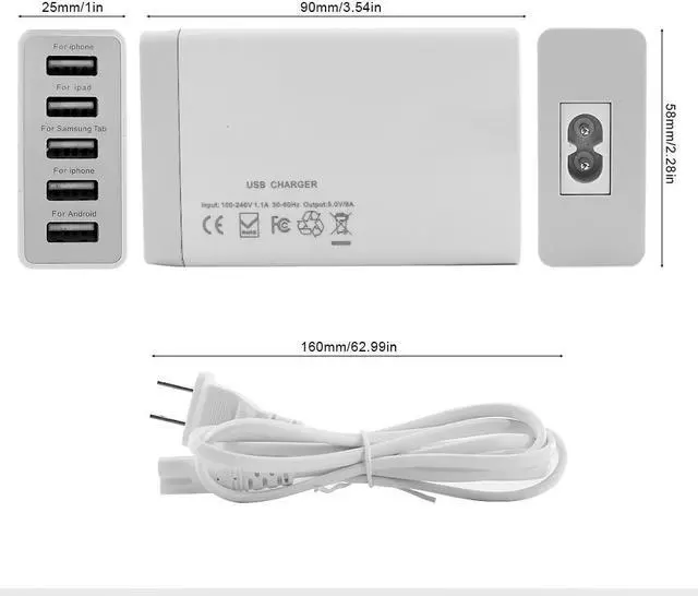 Alt view image 2 of 6 - Beebo Beabo 5-Port USB Charging Stations for Multiple Devices, Desktop 40W 8A Multi USB Wall Charger Compatible with Tablet, Phone, Cell Devices Product, Android Phone,All USB Port Devices