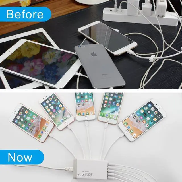 Alt view image 6 of 6 - Beebo Beabo 5-Port USB Charging Stations for Multiple Devices, Desktop 40W 8A Multi USB Wall Charger Compatible with Tablet, Phone, Cell Devices Product, Android Phone,All USB Port Devices