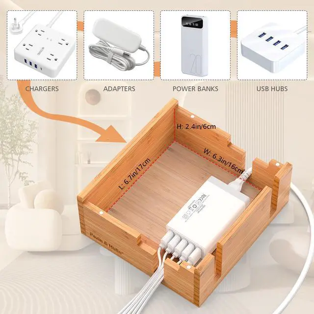 Alt view image 4 of 6 - Beebo Beabo Bamboo Charging StationV4 Desktop Docking Charging Stand Such As Cell Phone,For Family,Wood Docking Stand Electronic Organizer for Multiple Devices, Phones, Tablets ,Apple pencil, Laptop