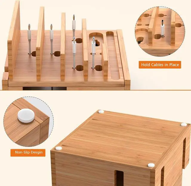 Alt view image 3 of 6 - Beebo Beabo Bamboo Charging StationV4 Desktop Docking Charging Stand Such As Cell Phone,For Family,Wood Docking Stand Electronic Organizer for Multiple Devices, Phones, Tablets ,Apple pencil, Laptop