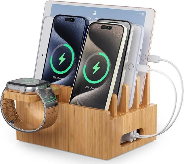 Main image of Beebo Beabo Bamboo,Charging StationV2 Desktop Docking Charging Stand Such As Cell Phone,For Family,Wood Docking Stand Electronic Organizer for Multiple Devices, Phones, Tablets, Laptop and More
