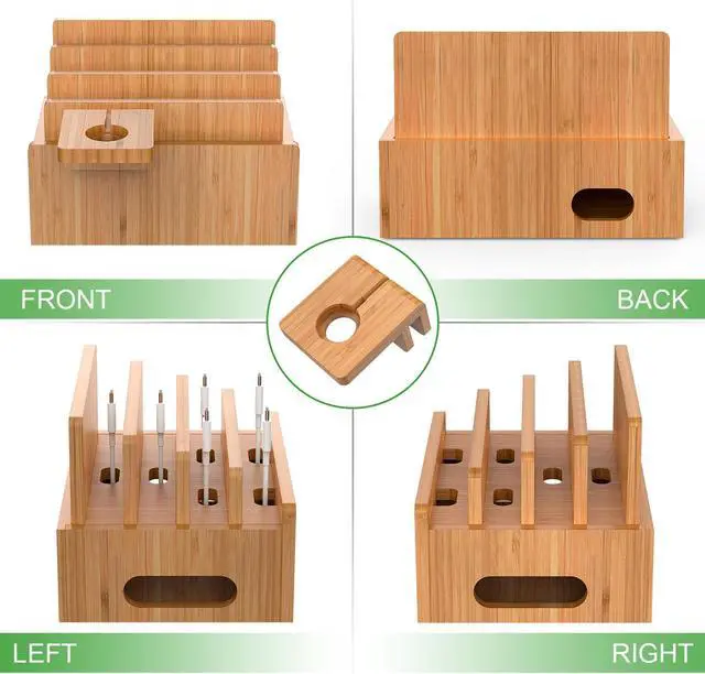 Alt view image 4 of 7 - Beebo Beabo Bamboo,Charging StationV2 Desktop Docking Charging Stand Such As Cell Phone,For Family,Wood Docking Stand Electronic Organizer for Multiple Devices, Phones, Tablets, Laptop and More