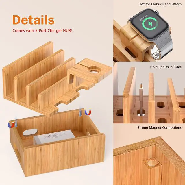 Alt view image 3 of 7 - Beebo Beabo Bamboo,Charging StationV2 Desktop Docking Charging Stand Such As Cell Phone,For Family,Wood Docking Stand Electronic Organizer for Multiple Devices, Phones, Tablets, Laptop and More