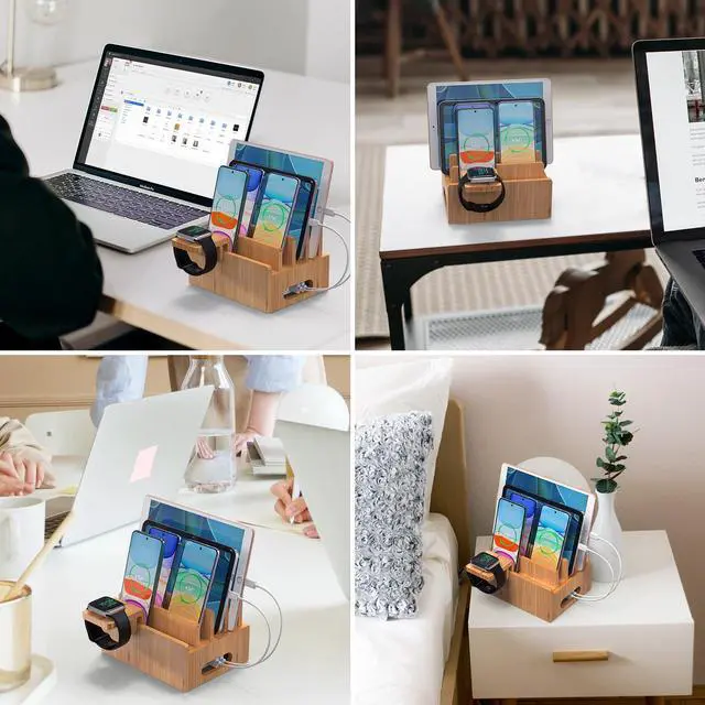 Alt view image 6 of 7 - Beebo Beabo Bamboo,Charging StationV2 Desktop Docking Charging Stand Such As Cell Phone,For Family,Wood Docking Stand Electronic Organizer for Multiple Devices, Phones, Tablets, Laptop and More