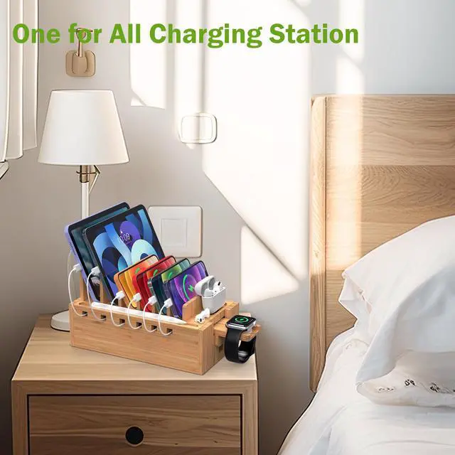 Alt view image 2 of 7 - Beebo Beabo Bamboo Charging Station Organizer for Multiple Devices & Wood Desktop Docking Charging Stand Such As Cell Phone, Tablets,V2,Gifts for Father