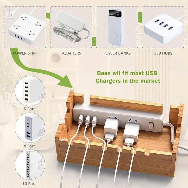 Alt view image 5 of 7 - Beebo Beabo Bamboo Charging Station Organizer for Multiple Devices & Wood Desktop Docking Charging Stand Such As Cell Phone, Tablets,V2,Gifts for Father