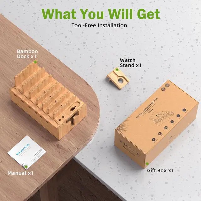 Alt view image 6 of 7 - Beebo Beabo Bamboo Charging Station Organizer for Multiple Devices & Wood Desktop Docking Charging Stand Such As Cell Phone, Tablets,V2,Gifts for Father