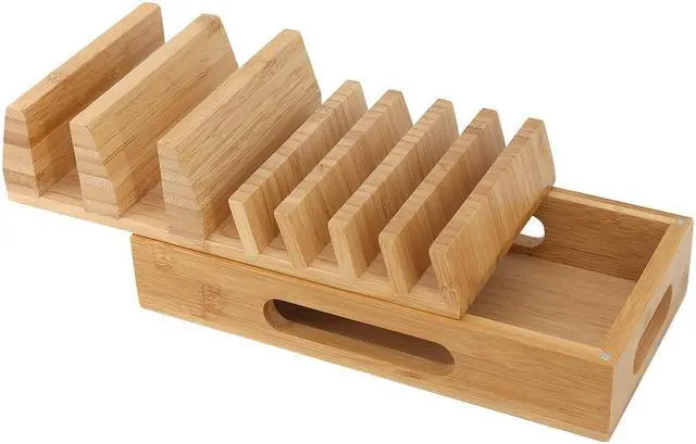 Alt view image 2 of 7 - Beebo Beabo Bamboo Charging Station Organizer for Multiple Devices & Wood Desktop Docking Charging Stand Such As Cell Phone, Tablets,V1(5 USB Cables, 5-Port USB Charging Stations)