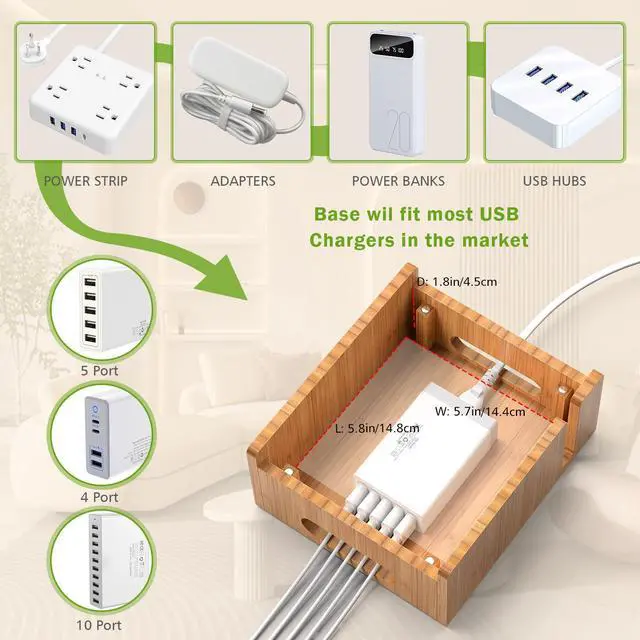 Alt view image 4 of 7 - Beebo Beabo Bamboo,Charging StationV3 Desktop Docking Charging Stand Such As Cell Phone,,Wood Docking Stand Electronic Organizer for Multiple Devices(6 USB Cables, 5-Port USB Charging Stations)