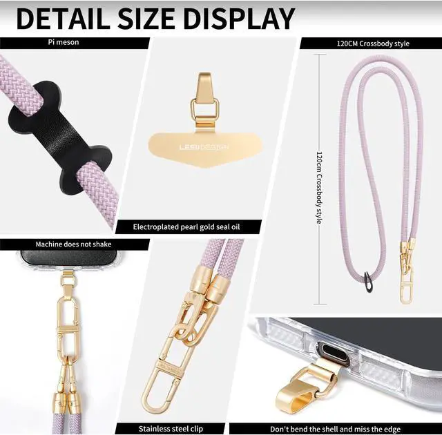 Alt view image 3 of 5 - Beebo Beabo Mobile Phone Lanyard,with Stainless steel Clip Lanyard,Crossbody Lanyard,Anti Loss Card Strip Style Universal Phone Case Strap(12 Colors 120CM)