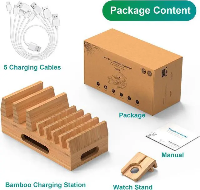 Alt view image 3 of 7 - Beebo Beabo Bamboo Charging Station Organizer for Multiple Devices & Wood Desktop Docking Charging Stand Such As Cell Phone, Tablets,V1,Gifts for Father