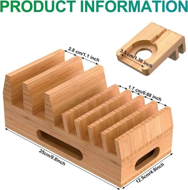 Alt view image 4 of 7 - Beebo Beabo Bamboo Charging Station Organizer for Multiple Devices & Wood Desktop Docking Charging Stand Such As Cell Phone, Tablets,V1,Gifts for Father