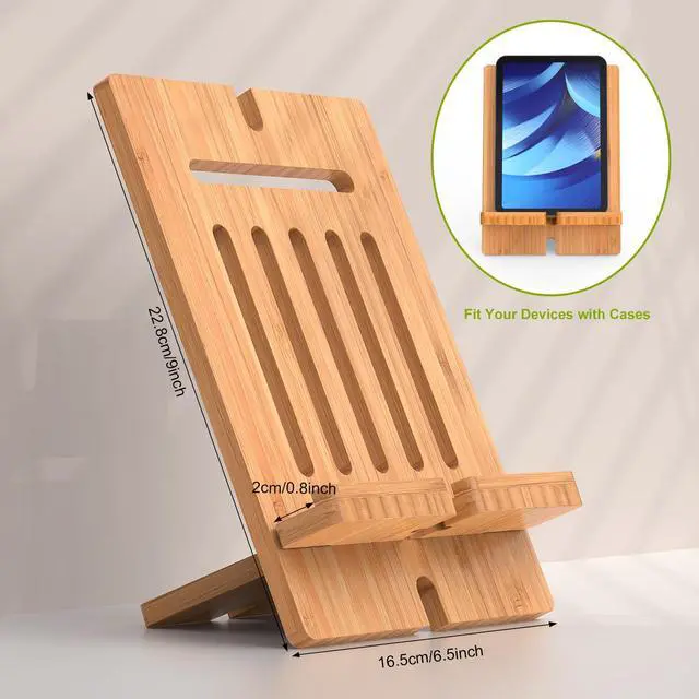 Alt view image 4 of 7 - Beebo Beabo Bamboo Cell Phone Tablet Stand,Adjustable Lazy Bamboo Tablet Stand Desktop Cell Phone Stand Holder Dock Creative Mobile Phone Bracket Stand,Gifts for Father