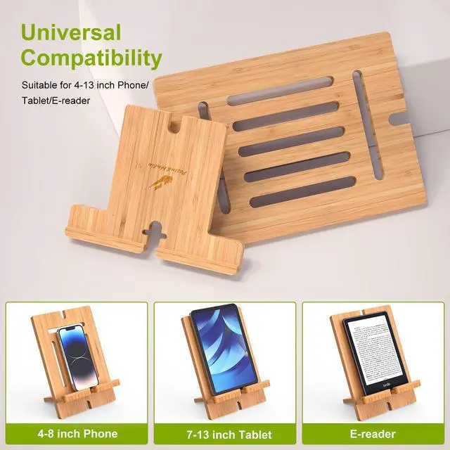 Alt view image 5 of 7 - Beebo Beabo Bamboo Cell Phone Tablet Stand,Adjustable Lazy Bamboo Tablet Stand Desktop Cell Phone Stand Holder Dock Creative Mobile Phone Bracket Stand,Gifts for Father