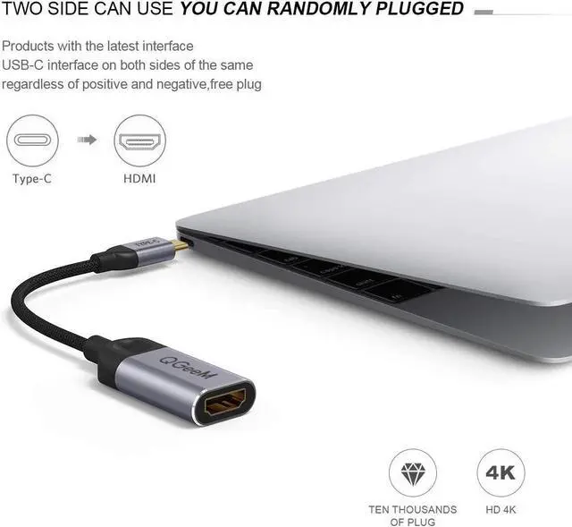 Alt view image 5 of 6 - QGeeM USB C to HDMI Adapter 4K Cable, USB Type-C to HDMI Adapter [Thunderbolt 3 Compatible] Compatible with MacBook Pro 2016-2020,Samsung Galaxy S9/S8,Surface Book 2, Dell XPS 13/15 More Type-C Device