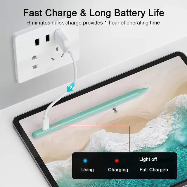 Alt view image 3 of 7 - Stylus Pen for iPad with Palm Rejection, QGeeM iPad Pencil Compatible with (2018-2021) Apple iPad Pro (11/12.9 Inch),iPad 6th/7th/8th Gen,iPad Mini 5th Gen,iPad Air 3rd/4th Gen ,Apple Pencil-Green