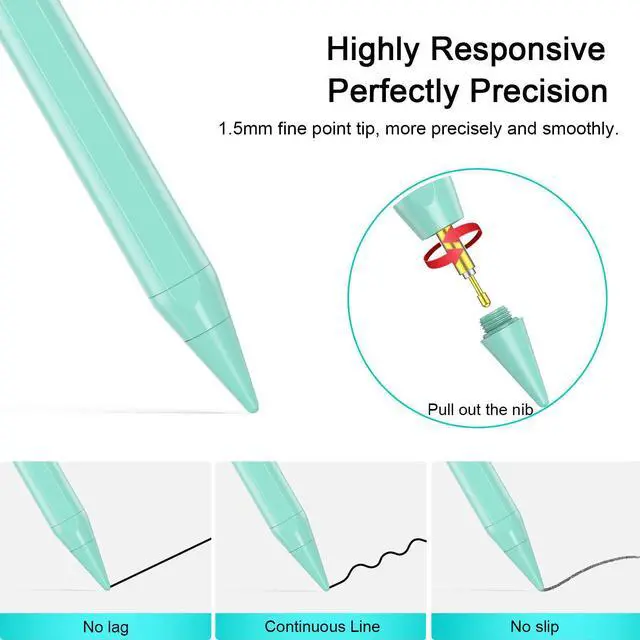 Alt view image 4 of 7 - Stylus Pen for iPad with Palm Rejection, QGeeM iPad Pencil Compatible with (2018-2021) Apple iPad Pro (11/12.9 Inch),iPad 6th/7th/8th Gen,iPad Mini 5th Gen,iPad Air 3rd/4th Gen ,Apple Pencil-Green