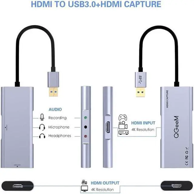 Alt view image 2 of 6 - QGeeM USB 3.0 to HDMI Capture Card,1080P 60fps HD Video/Audio Capture Recorder Device, Compatible with PC