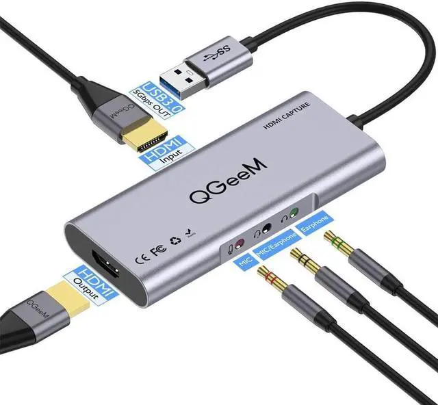 Main image of QGeeM USB 3.0 to HDMI Capture Card,1080P 60fps HD Video/Audio Capture Recorder Device, Compatible with PC