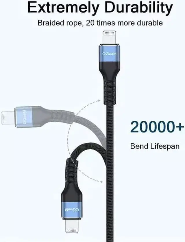 Alt view image 3 of 7 - USB C to Lightning Cable, QGeeM MFi Certified for Charger Cable, Fast Charging Data Sync Transfer Cord Phone Power.