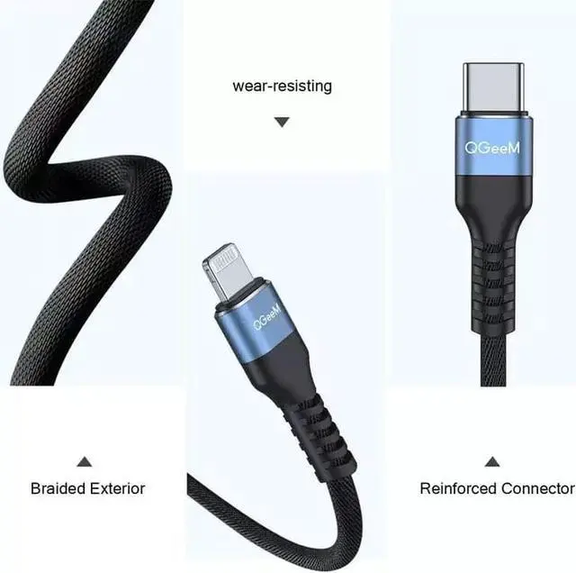Alt view image 4 of 7 - USB C to Lightning Cable, QGeeM MFi Certified for Charger Cable, Fast Charging Data Sync Transfer Cord Phone Power.