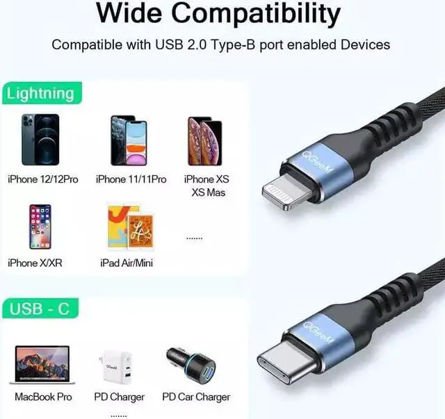 Alt view image 6 of 7 - USB C to Lightning Cable, QGeeM MFi Certified for Charger Cable, Fast Charging Data Sync Transfer Cord Phone Power.