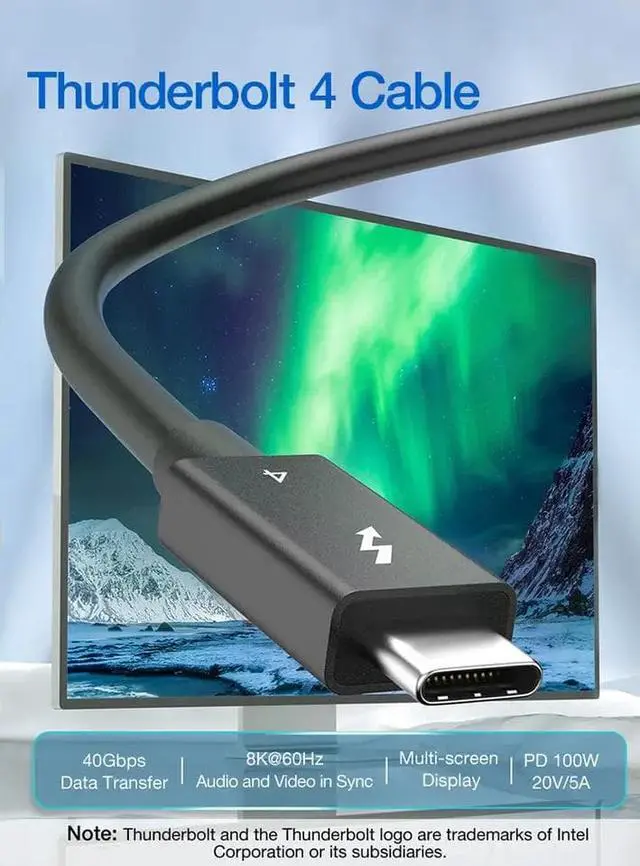 Alt view image 4 of 6 - QGeeM Thunderbolt 4 Cable 2.3 ft, Supports 8K Display / 40Gbps Data Transfer / 100W Charging USB C to USB C Cable, for Type-C MacBooks, iPad Pro, Hub, Docking, and More