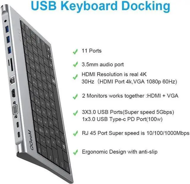 Alt view image 4 of 7 - 11 in 1 Hub USB C Docking Station with Keyboard with HDM I RJ45 Compatible with MacBook Pro i Pad Pro 11 in 1 Keyboard Hub