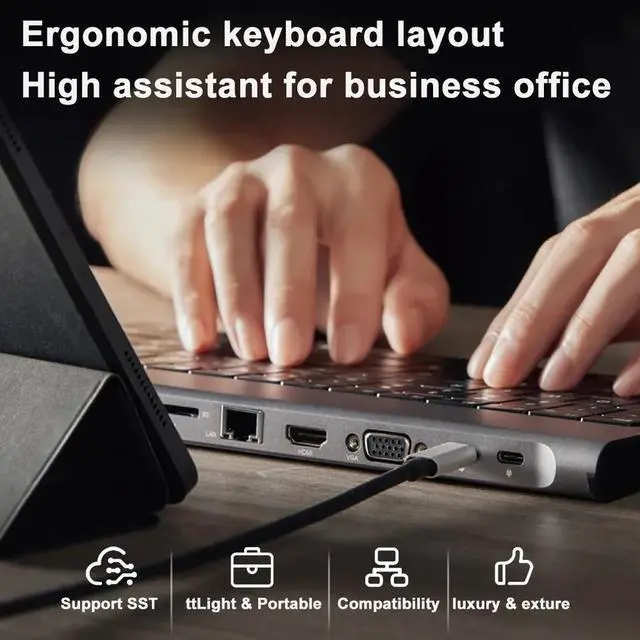 Alt view image 5 of 7 - 11 in 1 Hub USB C Docking Station with Keyboard with HDM I RJ45 Compatible with MacBook Pro i Pad Pro 11 in 1 Keyboard Hub