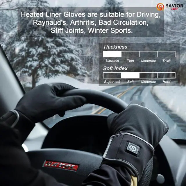 Alt view image 5 of 7 - SAVIOR HEAT Heated Liners Gloves for Men Women, 2023 Electric Rechargeable Battery Thermal Thin Gloves for Winter Skiing Typing Driving Riding Cycling Hiking-XXS