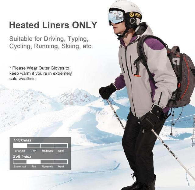 Alt view image 3 of 7 - SAVIOR HEAT Heated Liners Gloves for Men Women, 2023 Electric Rechargeable Battery Thermal Thin Gloves for Winter Skiing Typing Driving Riding Cycling Hiking XS / S
