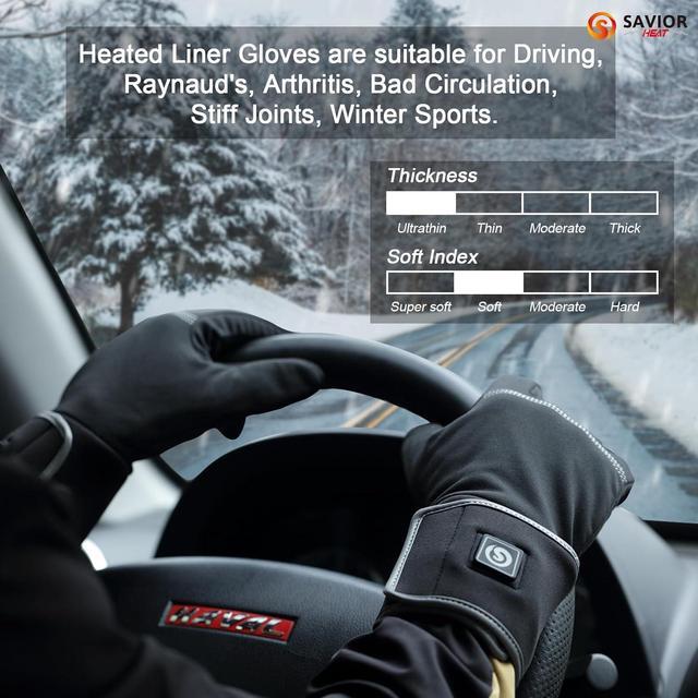 Alt view image 4 of 7 - SAVIOR HEAT Heated Liners Gloves for Men Women, 2023 Electric Rechargeable Battery Thermal Thin Gloves for Winter Skiing Typing Driving Riding Cycling Hiking XS / S