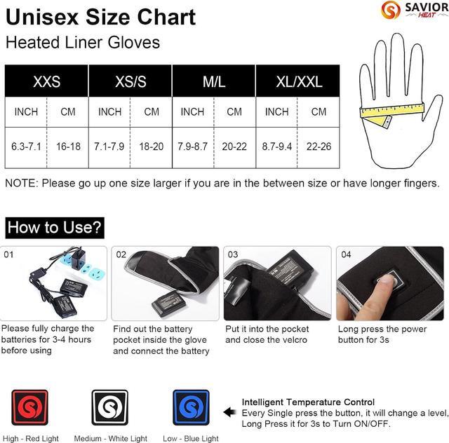 Alt view image 7 of 7 - SAVIOR HEAT Heated Liners Gloves for Men Women, 2023 Electric Rechargeable Battery Thermal Thin Gloves for Winter Skiing Typing Driving Riding Cycling Hiking XS / S