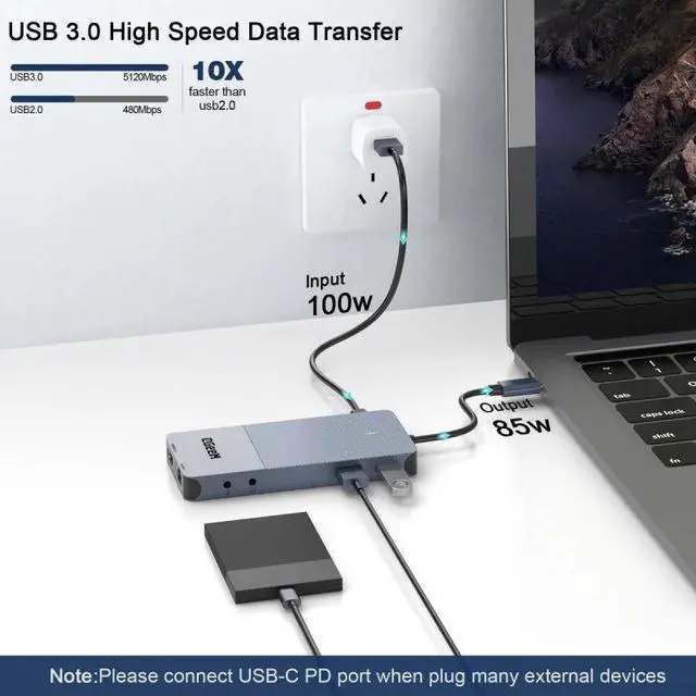 Alt view image 3 of 14 - QGEEM 11-IN-1 USB C Docking Station,3*4K 60Hz Quadruple Display Triple Monitor,USB C HUB Displayport Dual HDMI USB C Laptop Docking Station