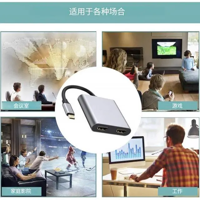 Alt view image 3 of 7 - USB C to Dual HDMI 4K Monitor Adapter, Dual Monitors Adapter USB C Hub with 2 HDMI 4K @60hz for Laptop MacBook,Samsung,Dell,HP,etc(UH02-24-A-0.12-SY-V1-S1)