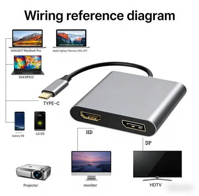Alt view image 6 of 7 - USB C to DisplayPort(DP 4k@144Hz) and HDMI Adapter 8K, Dual Monitor Adapter for Dell HP Surface Laptops,USB C Type C to HDMI+DP Hub Dongle 4K @60hz.(UH02-25-A-0.12-SY-V1-S1)