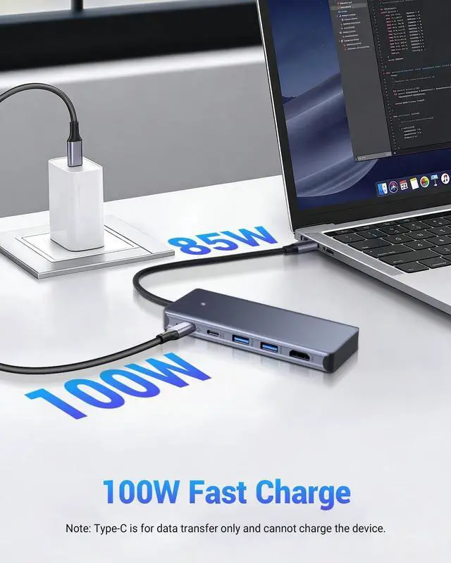 Alt view image 3 of 7 - 6 in 1 type-C Hub with M.2 NVMe SSD Enclosure, USB 3.2 10Gbps Ports, PD 100W , 4K@60Hz HDMI, High Speed USB NVMe Adapter, M.2 SSD Enclosure, Adapter for MacBook Pro/Air, Dell XPS-UH06-003