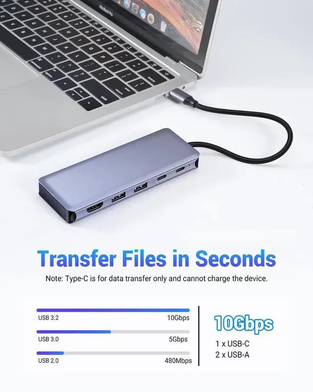 Alt view image 4 of 7 - 6 in 1 type-C Hub with M.2 NVMe SSD Enclosure, USB 3.2 10Gbps Ports, PD 100W , 4K@60Hz HDMI, High Speed USB NVMe Adapter, M.2 SSD Enclosure, Adapter for MacBook Pro/Air, Dell XPS-UH06-003