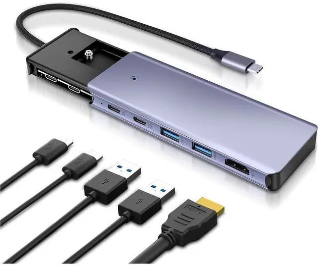 Main image of 6 in 1 type-C Hub with M.2 NVMe SSD Enclosure, USB 3.2 10Gbps Ports, PD 100W , 4K@60Hz HDMI, High Speed USB NVMe Adapter, M.2 SSD Enclosure, Adapter for MacBook Pro/Air, Dell XPS-UH06-003
