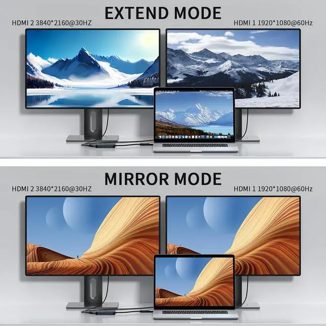 Alt view image 4 of 7 - Giq USB 3.0 to Dual HDMI Monitor Adapter 4K@ 30Hz+1080P@60Hz,Universal Video Graphics Card,USB to Hdmi Splitter Extender Monitor for USB 3.0 A or USB-C Hub Dock Compatible with Mac OS,Windows-D6102H