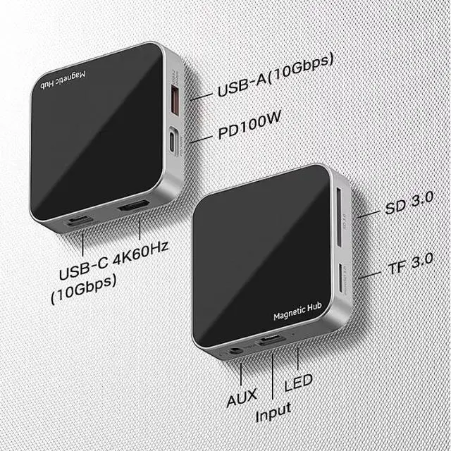 Main image of Magnetic USB-C Hub 8-in-1: 4K@60Hz HDMI, 10Gbps USB-A/C, 100W PD Charging, Plug & Play, SD/TF Card Reader, Audio Jack,Aluminum Adapter for MacBook/Windows-UH07-14(UH08-23)