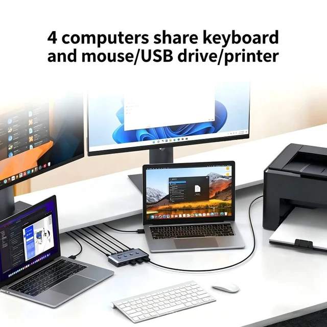 Alt view image 4 of 7 - 4x4 USB 3.2 Switcher Selector for 4 Computers, USB C A 10Gbps Inputs, Share Keyboard Mouse Printer Scanner, with Cable, Remote Control and Adapter-EX40-A-1-BK