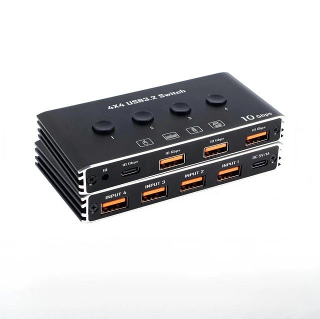 Main image of 4x4 USB 3.2 Switcher Selector for 4 Computers, USB C A 10Gbps Inputs, Share Keyboard Mouse Printer Scanner, with Cable, Remote Control and Adapter-EX40-A-1-BK