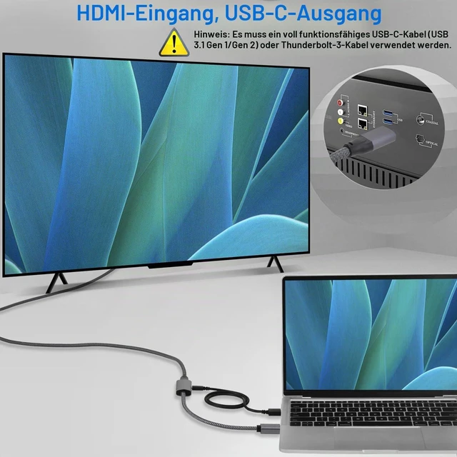 Alt view image 5 of 6 - HDMI Male to USB-C Female Cable Adapter with USB C Power Cable,Uni-Directional HDMI (source) to Type C 3.1 (display) Converter,4K 60Hz Thunderbolt 3 Adapter for MacBook Pro-UA30-B