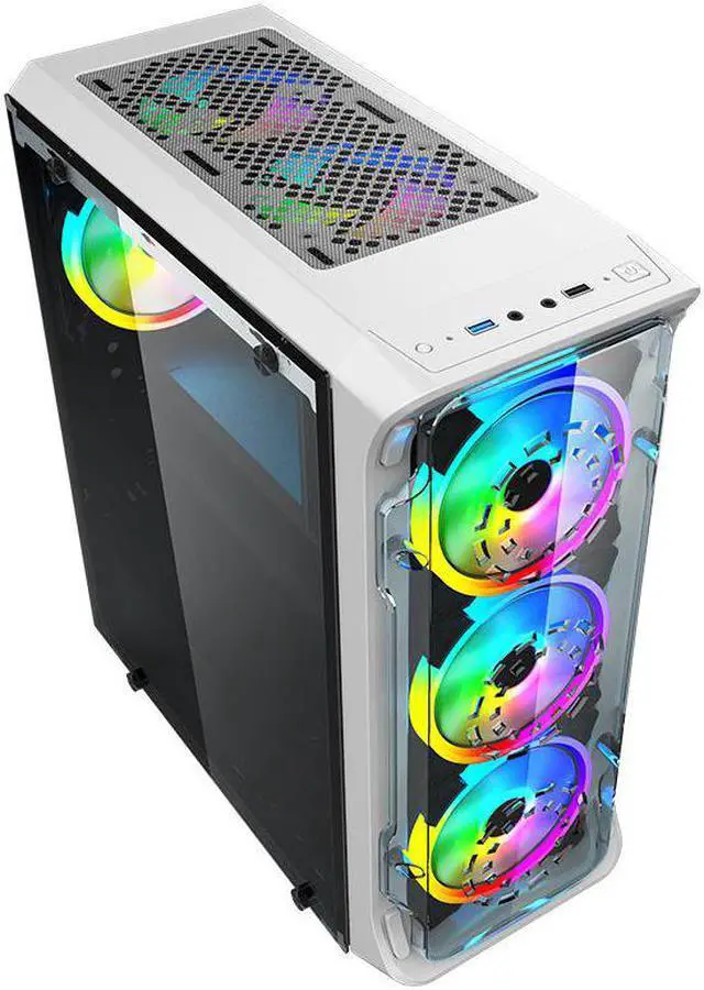 Alt view image 2 of 5 - Black computer gaming case includes 6 120mm fans, water cooling system gaming case, USB 3.0 tempered glass case