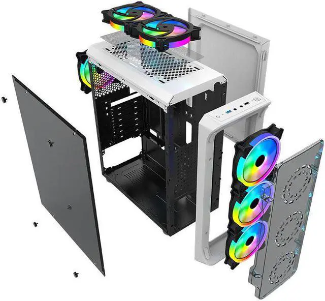 Alt view image 4 of 5 - Black computer gaming case includes 6 120mm fans, water cooling system gaming case, USB 3.0 tempered glass case