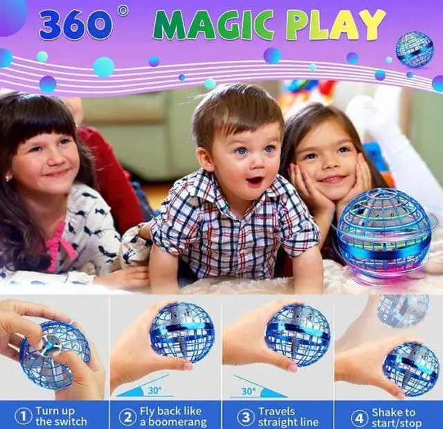 Alt view image 5 of 7 - Hover Ball Toys,2022 Upgraded Rechargeable Boomerang Ball 360° Rotating LED Flying Spinner Mini Drone Infinity Orb Toys for Kids Adults Indoor and Outdoor (Blue)
